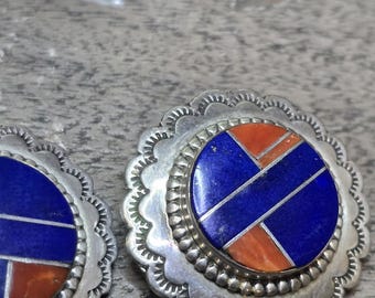 Navajo Inlay Sterling Earrings Lapis Coral Molly Lincoln