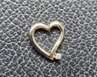 14k Yellow Gold Open Heart White Sapphire Pendant Charm .79g
