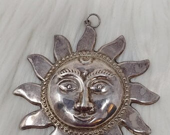 Pendentif vintage en argent sterling 925, motif soleil céleste, style bohème