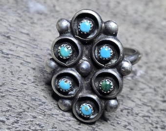 Sterling Silver Turquoise Cluster Ring Size 6 Vintage