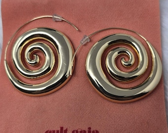 Cult Gaia Spiral Hoop Earrings Gold Tone Statement NWOT