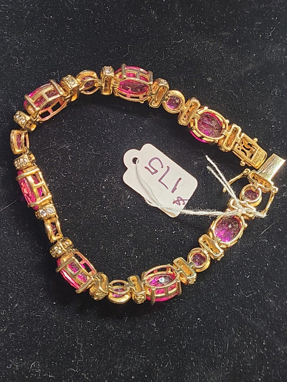8 inch pink sapphire 925 tennis bracelet with gol… - image 8
