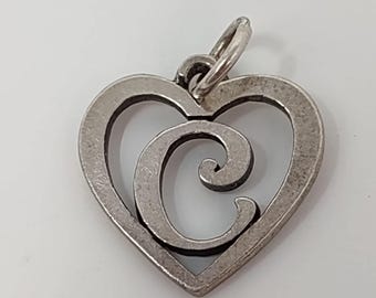 Breloque vintage James Avery en argent sterling en forme de cœur avec initiale C