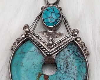 Pendentif imposant en argent sterling 925 et turquoise, grand format, 10,3 g