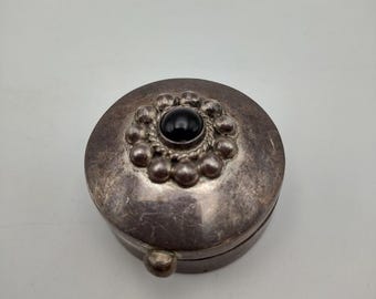 Vintage Taxco Sterling Pill Box TH-122 Onyx 42g+