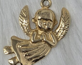 14K Gold Praying Angel Cherub Charm Pendant 2g 14K Wings