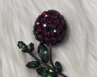 Schreiner NY Red Rhinestone Cherry Berry Brooch Japanned