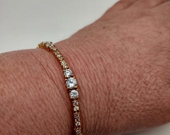 925 Sterling Silver CZ Tennis Bracelet Gold Vermeil 7.5 in