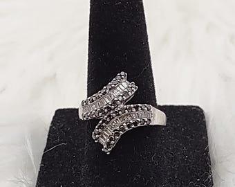 Bague GND en argent sterling 925 avec diamant noir et blanc, taille 7
