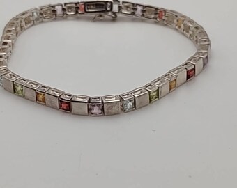 Sterling Silver Multicolor Tennis Bracelet 925 DBJ