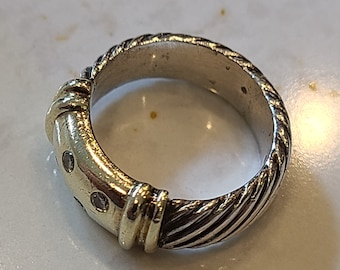 David Yurman 14k gold and sterling silver cable ring w/diamonds