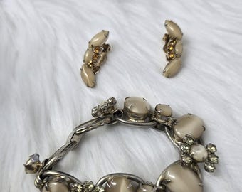 Vintage Juliana Art Glass Rhinestone Set Earrings & Bracelet