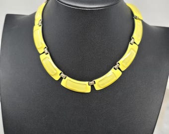 Vintage Kay Denning Yellow Enamel Panel Choker Signed