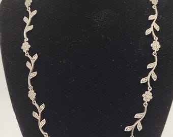 Collier vintage en argent sterling 925, motif floral et feuilles de vigne, 40,6 cm (16 pouces), 16,5 g