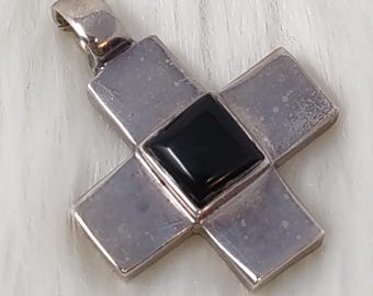 925 Sterling Silver Black Onyx Cross Bail Enhancer Pendant