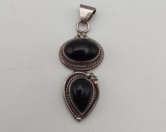 Marie Bahe Navajo Sterling Silver Black Onyx Dangle Pendant