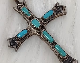 Vintage Zuni G & L Leekity Sterling Turquoise Cross Pendant