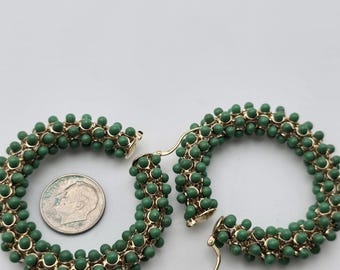 Jil Sander Green Beaded Hoop Earrings- Statement