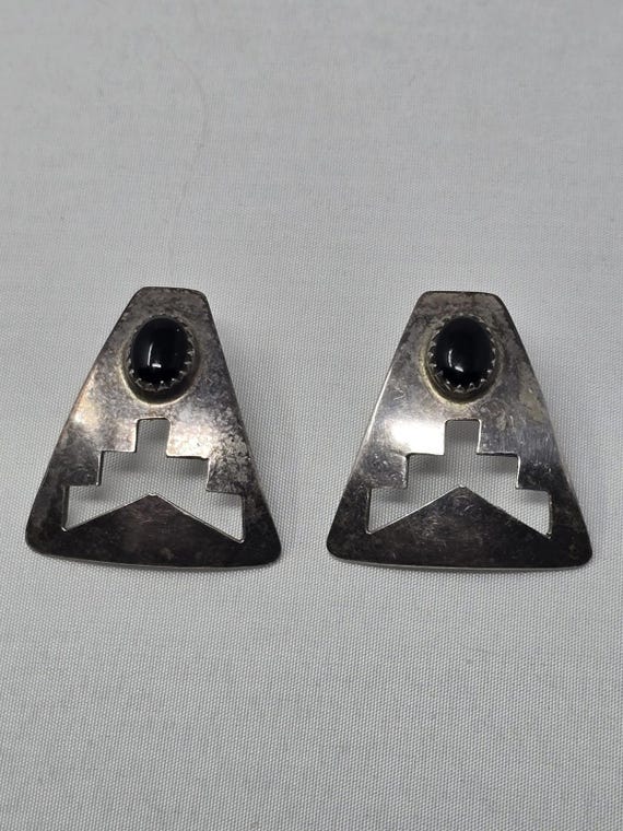 Native American Sterling Silver Onyx Earrings Handmade