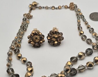 Collar y pendientes de clip vintage firmados por Hobe Crystal AB.
