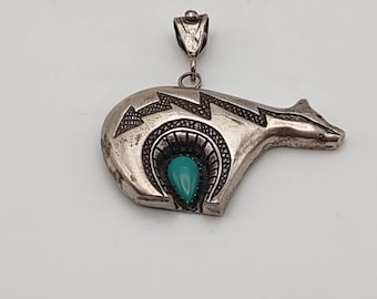 Navajo Sterling Silver Turquoise Heartline Spirit Bear 25g
