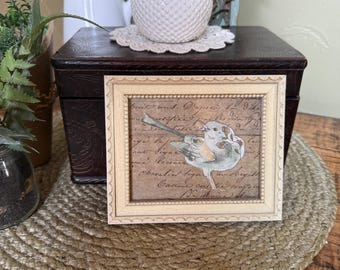 Small Vintage Framed Bird Artwork, Unique Christmas Gift for Teacher, Stocking Stuffer for Mom, Artsy Gifts for Friend, Tiny Home Decor