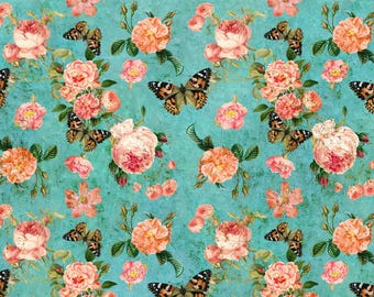 Papel de decoupage reciclado Roycycled, Rosas con pátina, Regalo para artesanos, Fondos para diarios creativos, Botánico, Materiales para manualidades de técnica mixta, Flor