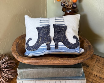 Primitive Witches Boot Pillow, Whimsical Halloween Witches, Halloween Tiered Tray, Rustic Fall Home, Hostess Gift, Fall Clearance