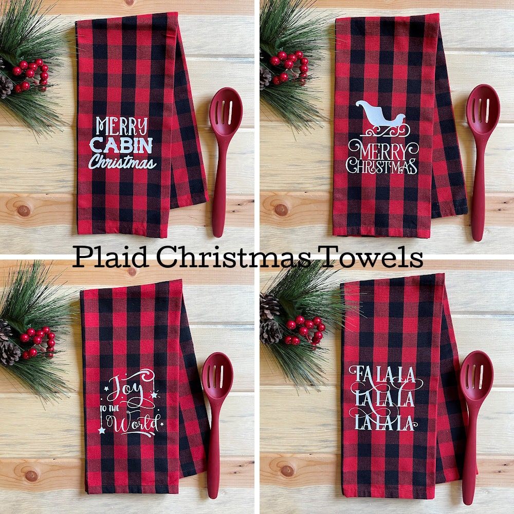 Red Buffalo Check Merry & Bright Christmas Towel