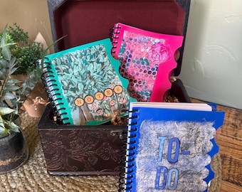 Altered Mini Jot Notebook Journal, To Do Notebook, Organizational Supplies, Stocking Stuffer for Daughter, Unique Birthday Gift for Coworker