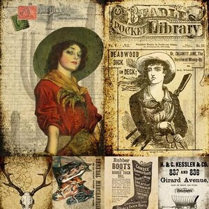 Roycycled Decoupage Paper, Cowgirl Blocks, Farmhouse Style Decoupage Paper, Farm Feed Supply Grain Images, Retro Western Decor, Crafter