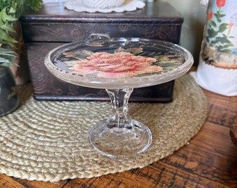 Small Glass Riser for Kitchen, Mini Cupcake Plate, Round Plant Stand, Christmas Gift for Mother in Law, For Gardner, Gift for Coworker