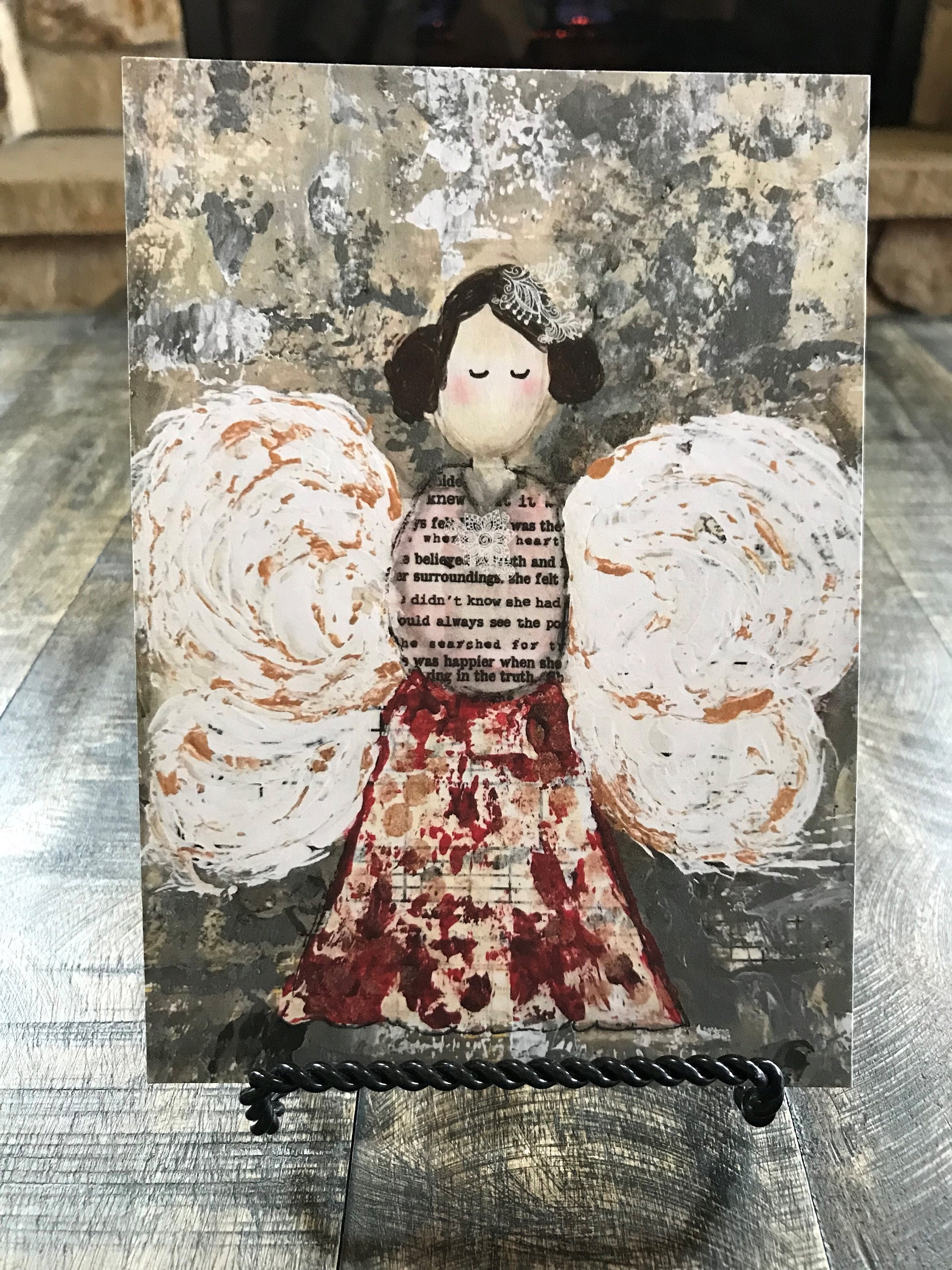 Angel Greeting Cards and Envelope Set, Angel Art Print, Stocking Stuffer for Mom, Christmas Gift for Aunt, 5x7 Flat Card, (Set of 4)