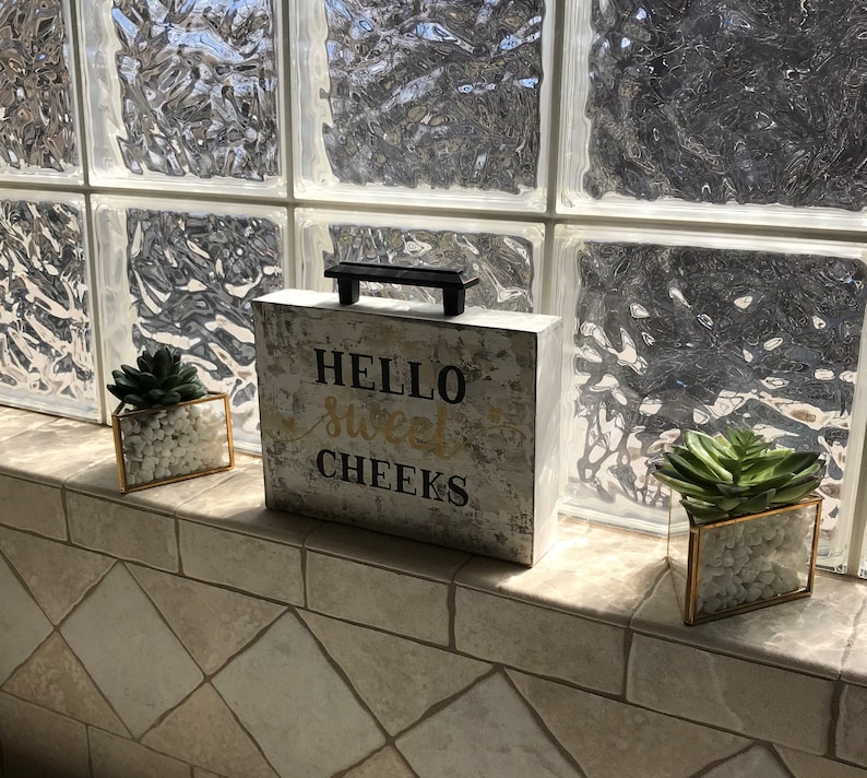 Hello Sweet Cheeks Funny Bathroom Wood Sign Shelf Sitter Farmhouse 8x3" bw2 Hello Sweet Cheeks Funny Bathroom Wood Sign Shelf Sitter Farmhouse 8x3" bw2