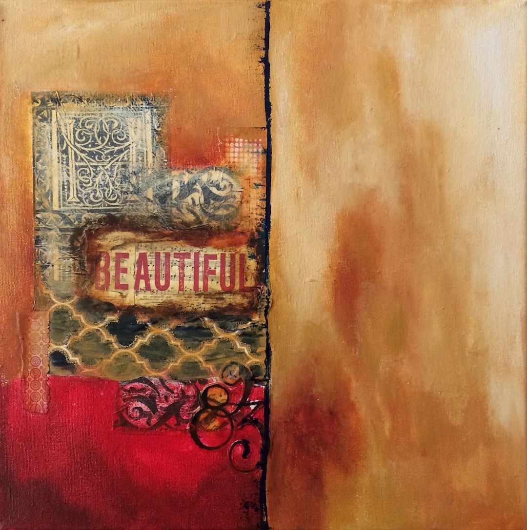 Abstract Mixed Media Orginal Wall Art Crimson and Gold Series 2 ...