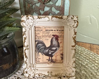 Small Framed Artwork, Rooster Kitchen Decor, Unique Christmas Gift for Mom, Farmhouse Gift for Friend, Tiny Home Decor, Gift for Grandma