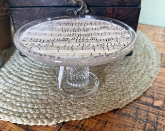 Small Glass Riser for Kitchen, Mini Cupcake Plate, Round Plant Stand, Christmas Gift for Mother in Law, For Music Lover, Modern Farmhouse