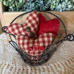 Primitive Heart Bowl Fillers, Stuffed Fabric Heart, Simple Valentines Gifts for Teacher, Farmhouse Heart Decor, Homespun Heart, For Wife