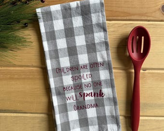 Grandma Towel, Mother's Day Gift for Grandma, Sarcastic Grandma Kitchen Towel, Funny Gift for Mother-in-Law, Pregnancy Reveal