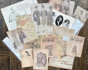 Paper Pack for Junk Journals, Printed Vintage Style Paper, Clothing, Dresses, Scrapbook Supplies, Unique Christmas Gift for Crafters