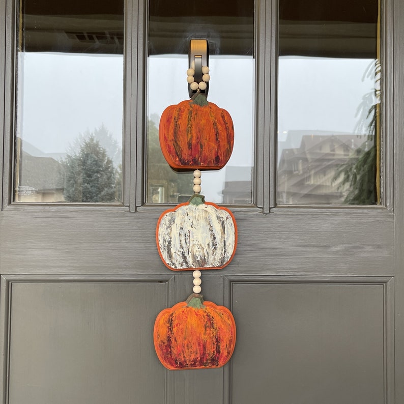 Orange Hanging Pumpkin Door Hanger for Office, Rustic Fall Decor, Fall
