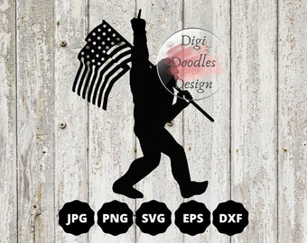 Big Foot Sasquatch American Flag Middle Finger-SVG PNG JPG Digital Download