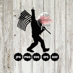 Big Foot Sasquatch American Flag Middle Finger-SVG PNG JPG Digital Download