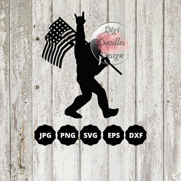 Big Foot Sasquatch American Flag SVG PNG JPG Digital Download