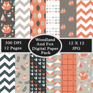 Woodland and Fox Digital Paper Pack - INSTANT Download -JPG -300 DPI