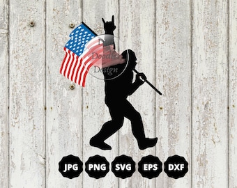 Big Foot Sasquatch Color Patriotic American Flag SVG PNG JPG eps dxf Digital Download