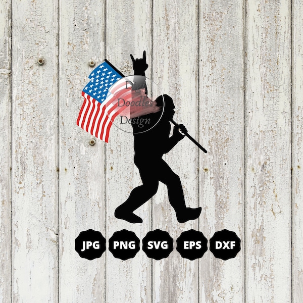 Big Foot Sasquatch Color American Flag SVG PNG JPG eps dxf Digital Download