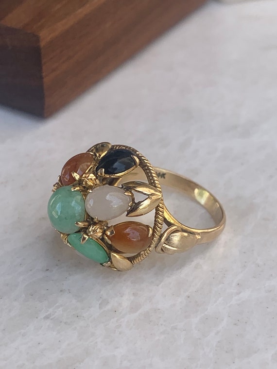 14K Estate Multi Stone Jade Dome Ring