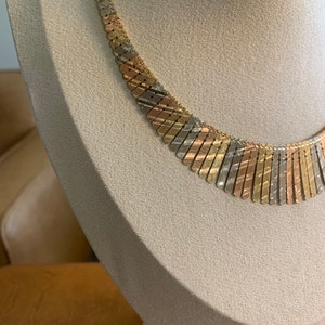 14k Italian Tri Color Gold Cleopatra Festival Choker Necklace Estate