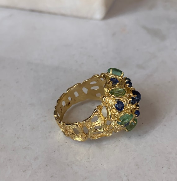 Vintage Estate 18k Gold Italian Peridot and Sapphi